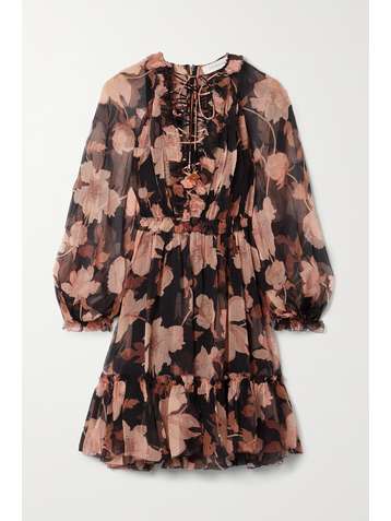 ZIMMERMANN Mini-robe en crépon de soie à imprimé fleuri et à lacets Concert