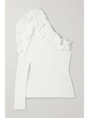 ZIMMERMANN Concert one-sleeve ruffled ribbed-knit top