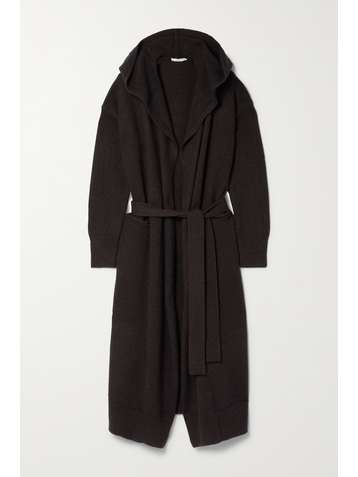 CO Cardigan à capuche en laine et cachemire mélangés côtelés à ceinture