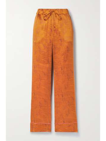 SALONI Pantalon droit en crêpe de Chine de soie imprimé Paige