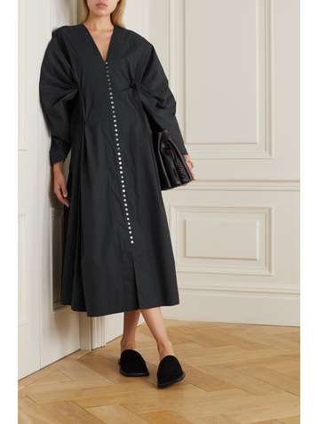 CO Robe midi en popeline de coton stretch à fronces