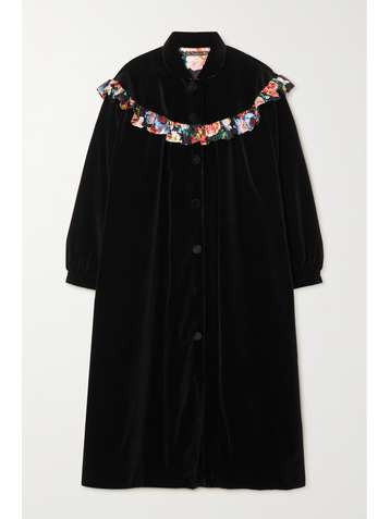 THE VAMPIRE'S WIFE The Cosmos ruffled silk-trimmed cotton-velvet coat