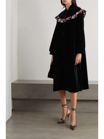 THE VAMPIRE'S WIFE The Cosmos ruffled silk-trimmed cotton-velvet coat