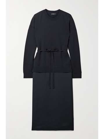 THEORY Belted layered knitted and twill midi dress