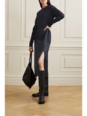 THEORY Belted layered knitted and twill midi dress