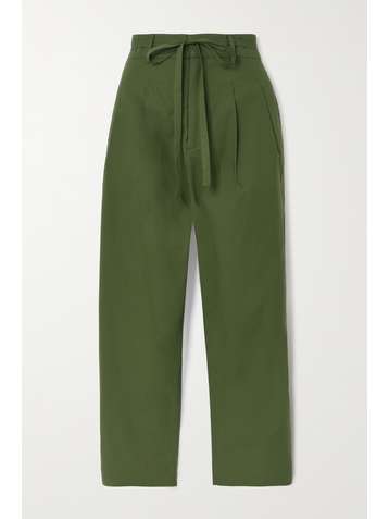 CO Pantalon droit raccourci en popeline de coton stretch à plis et à ceinture