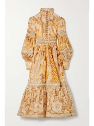 ZIMMERMANN Robe du soir en lin et soie mélangés à imprimé fleuri et à ornements Tempo