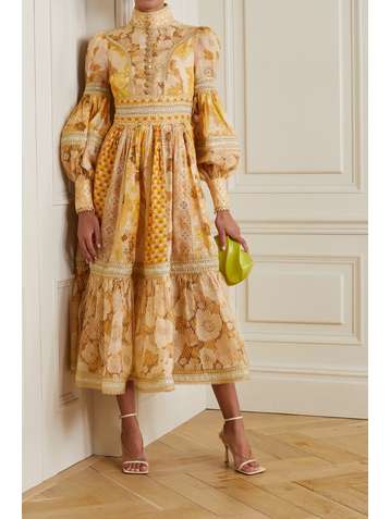 ZIMMERMANN Robe du soir en lin et soie mélangés à imprimé fleuri et à ornements Tempo