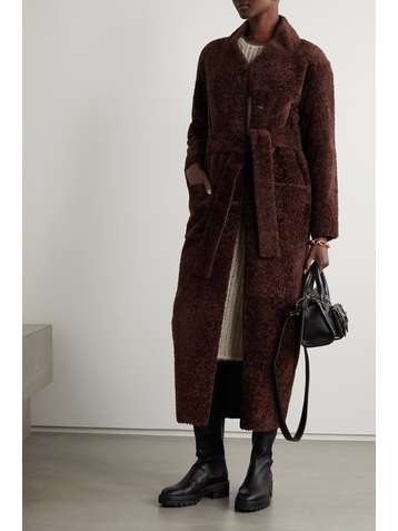 BY MALENE BIRGER Ottoes reversible belted shearling and textured-leather coat