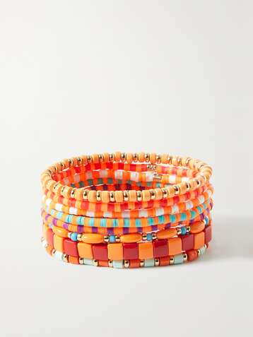 ROXANNE ASSOULIN Set de huit bracelets en métal doré et émail Colour Therapy
