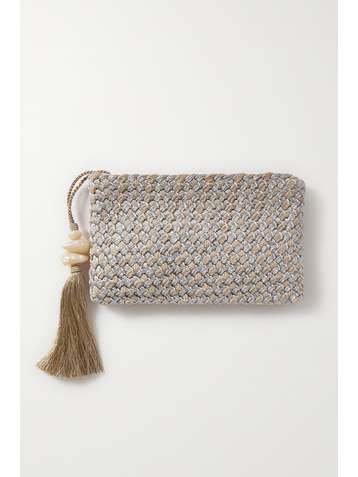 SERENA UZIYEL Pochette en jute bicolore à houppes Perla