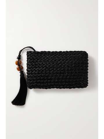 SERENA UZIYEL Pochette en jute à houppes Perla