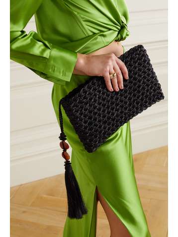 SERENA UZIYEL Pochette en jute à houppes Perla