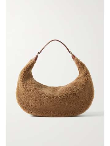 STAUD Sasha croc-effect leather-trimmed shearling shoulder bag