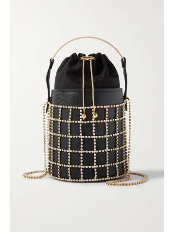 ROSANTICA Desire crystal-embellished textured-leather and twill bucket bag