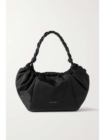 MARNI Twirl small leather-trimmed gathered printed shell shoulder bag
