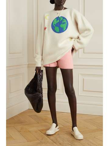 THE ELDER STATESMAN Oversized appliquéd ribbed cashmere sweater