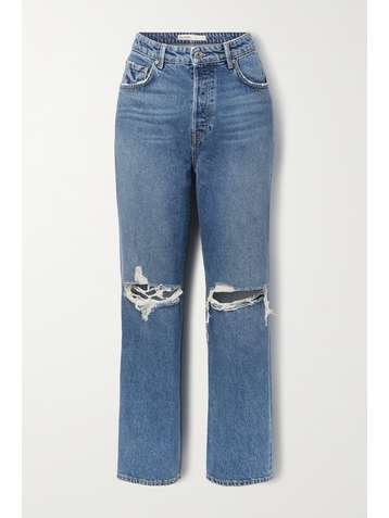 GRLFRND Amanda distressed high-rise straight-leg jeans