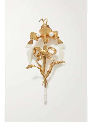 VALENTINO Valentino Garavani gold-tone, enamel and Swarovski pearl single clip earring