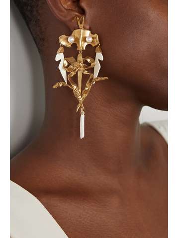 VALENTINO Valentino Garavani gold-tone, enamel and Swarovski pearl single clip earring