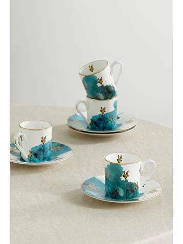 NIMEROLOGY I Left My Heart in Mexico set of four gold-plated bone china espresso cups and saucers