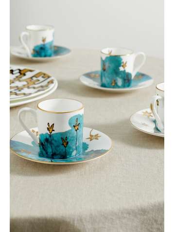 NIMEROLOGY I Left My Heart in Mexico set of four gold-plated bone china espresso cups and saucers