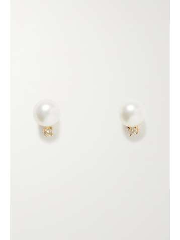 STONE AND STRAND Gold, pearl and diamond earrings