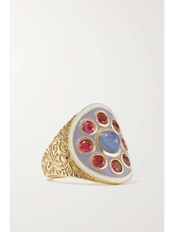 LARKSPUR & HAWK Arbor Cluster 14-karat gold, enamel, tanzanite and spinel ring