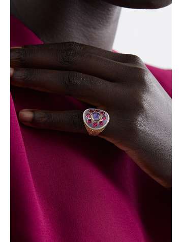 LARKSPUR & HAWK Arbor Cluster 14-karat gold, enamel, tanzanite and spinel ring