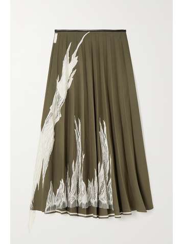 PETER DO Flame lace-trimmed pleated wool-blend midi skirt