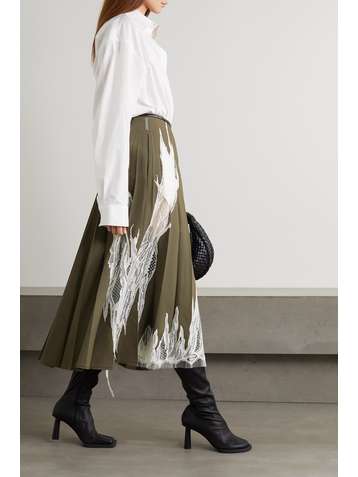 PETER DO Flame lace-trimmed pleated wool-blend midi skirt
