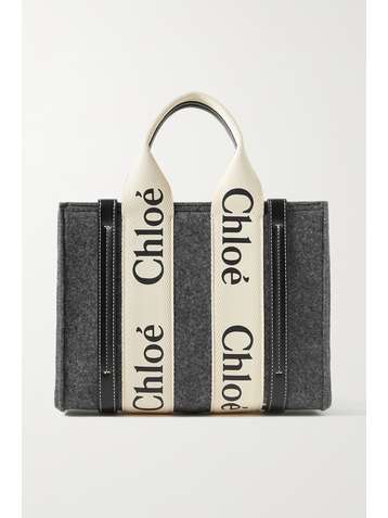 CHLOÉ + NET SUSTAIN Woody kleine Tote aus Wollfilz mit Lederbesätzen