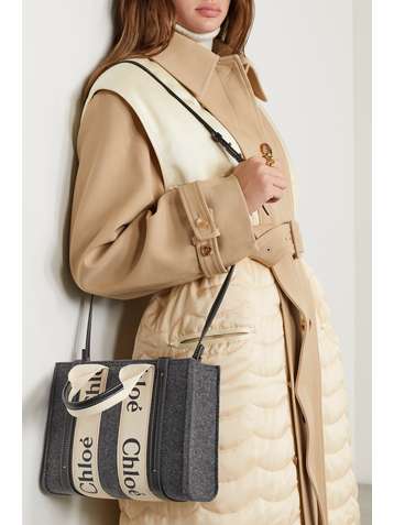 CHLOÉ + NET SUSTAIN Woody kleine Tote aus Wollfilz mit Lederbesätzen