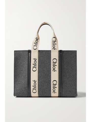 CHLOÉ + NET SUSTAIN Woody large leather-trimmed felt tote