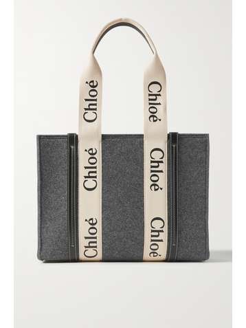 CHLOÉ + NET SUSTAIN Woody medium leather-trimmed wool tote