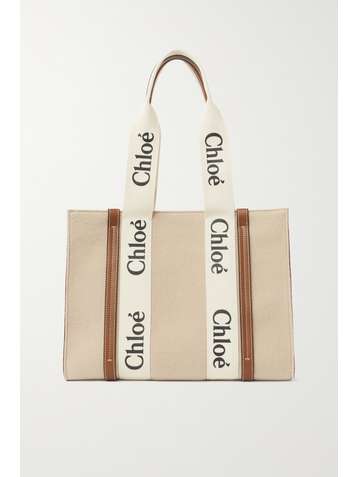 CHLOÉ + NET SUSTAIN Woody medium leather-trimmed wool-felt tote