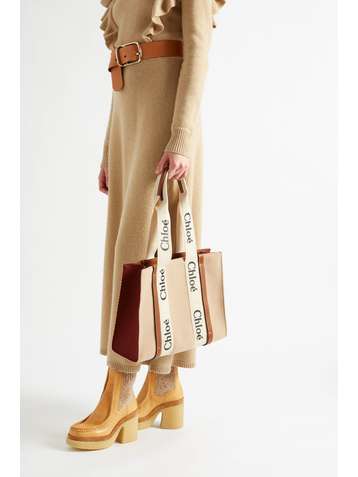 CHLOÉ + NET SUSTAIN Woody medium leather-trimmed wool-felt tote