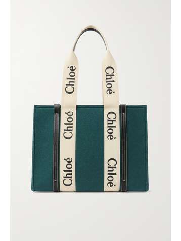 CHLOÉ + NET SUSTAIN Woody mittelgroße Tote aus Wollfilz mit Lederbesätzen