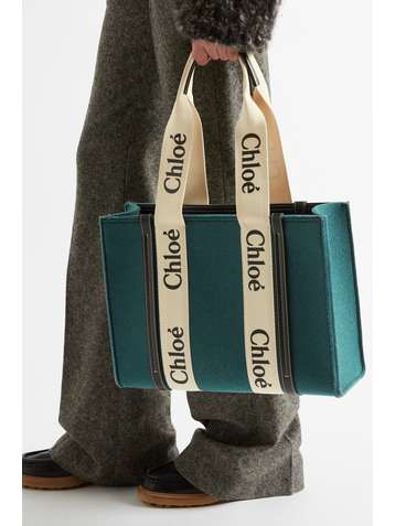 CHLOÉ + NET SUSTAIN Woody mittelgroße Tote aus Wollfilz mit Lederbesätzen