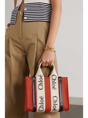 CHLOÉ + NET SUSTAIN Woody kleine Tote aus Wollfilz mit Lederbesätzen