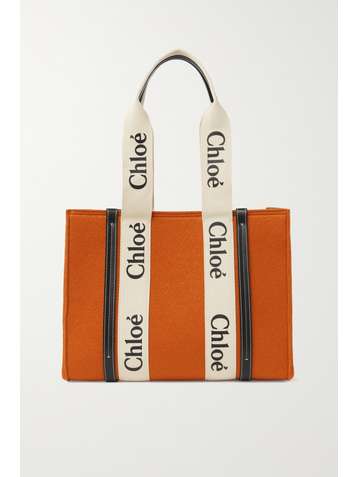 CHLOÉ + NET SUSTAIN Woody medium leather-trimmed wool-felt tote