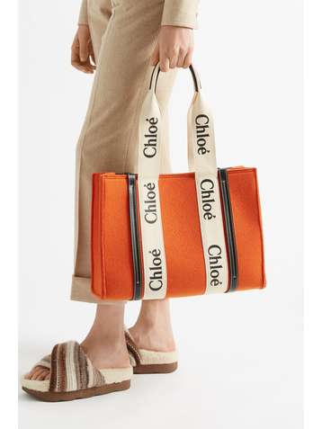 CHLOÉ + NET SUSTAIN Woody medium leather-trimmed wool-felt tote