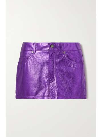 SAINT LAURENT Metallic textured-leather mini skirt