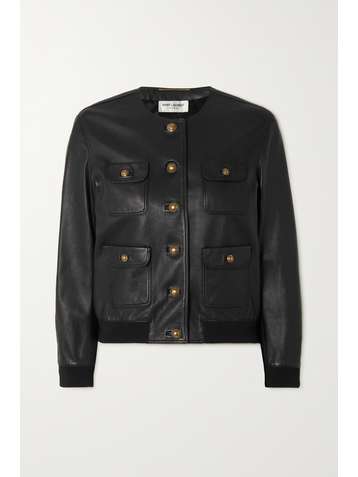 SAINT LAURENT Wool-trimmed leather jacket