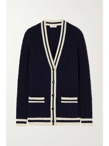 SAINT LAURENT Striped cable-knit cashmere cardigan