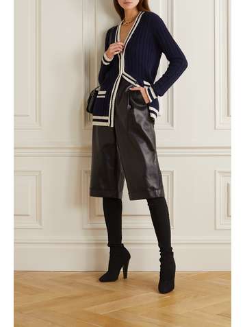 SAINT LAURENT Striped cable-knit cashmere cardigan