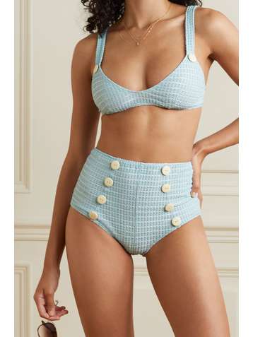 LISA MARIE FERNANDEZ + NET SUSTAIN Magdalena Bikini aus Seersucker mit Gürtel