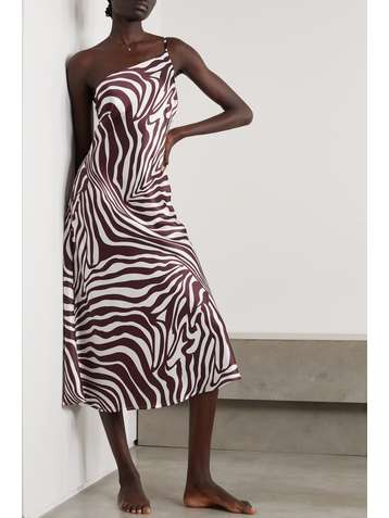 MAISON ESSENTIELE Lucile Nachthemd aus Seidensatin mit Zebraprint und asymmetrischer Schulterpartie