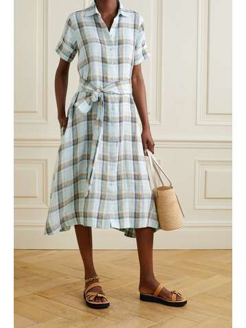 LISA MARIE FERNANDEZ Robe-chemise midi en lin à carreaux - NET SUSTAIN