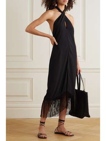 VIX Fringed crepe halterneck midi dress